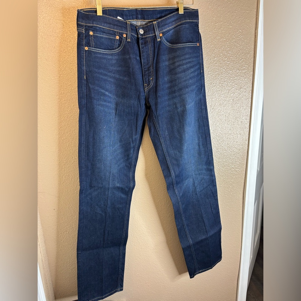 Levi 505 Mens 34x34 Denim Jeans Straight Leg Dark Wash
